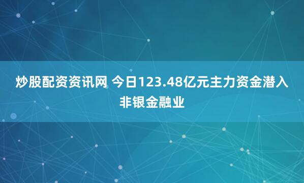 炒股配资资讯网 今日123.48亿元主力资金潜入非银金融业